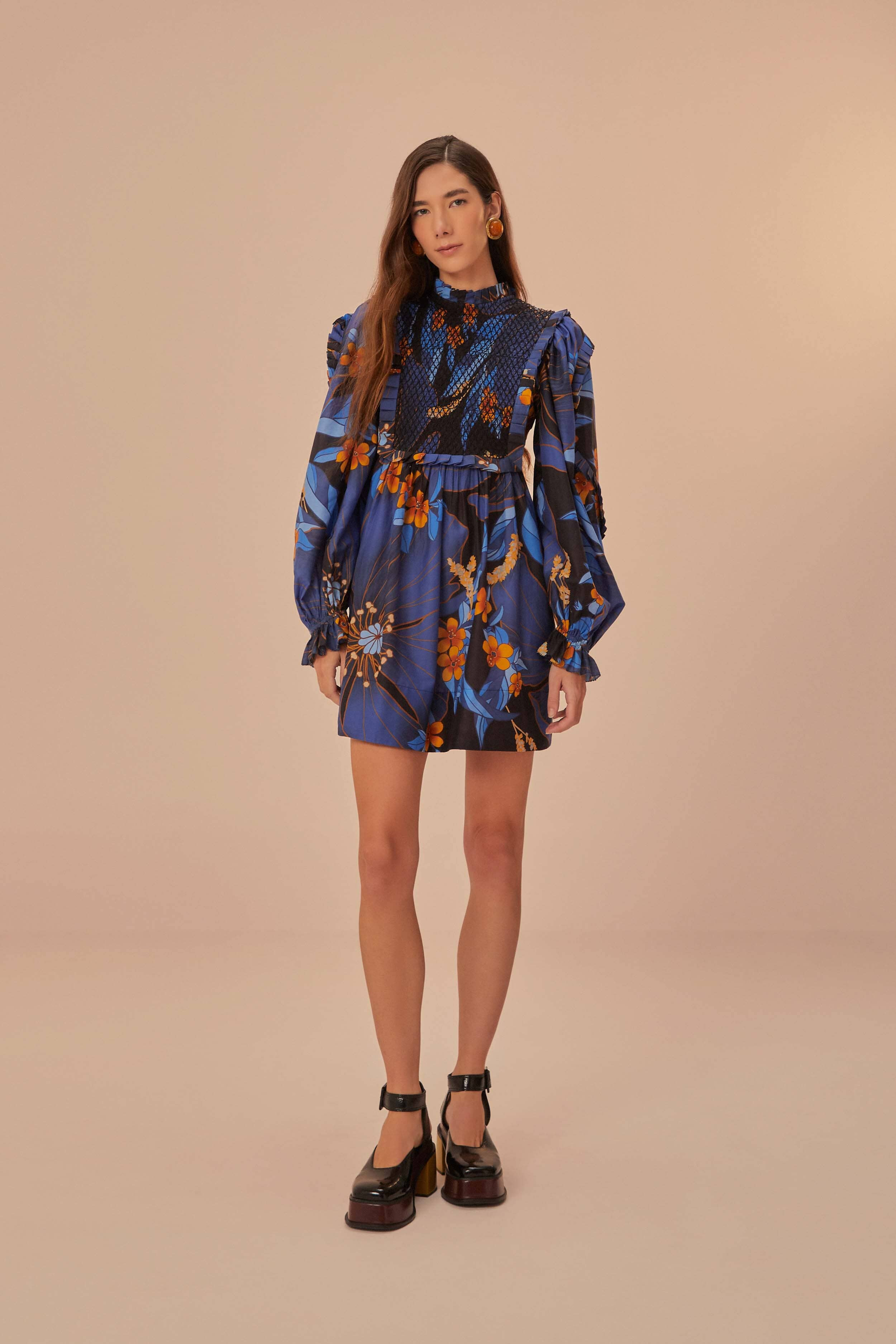 Black Pietra Floral Mini Dress | FarmRio (US)