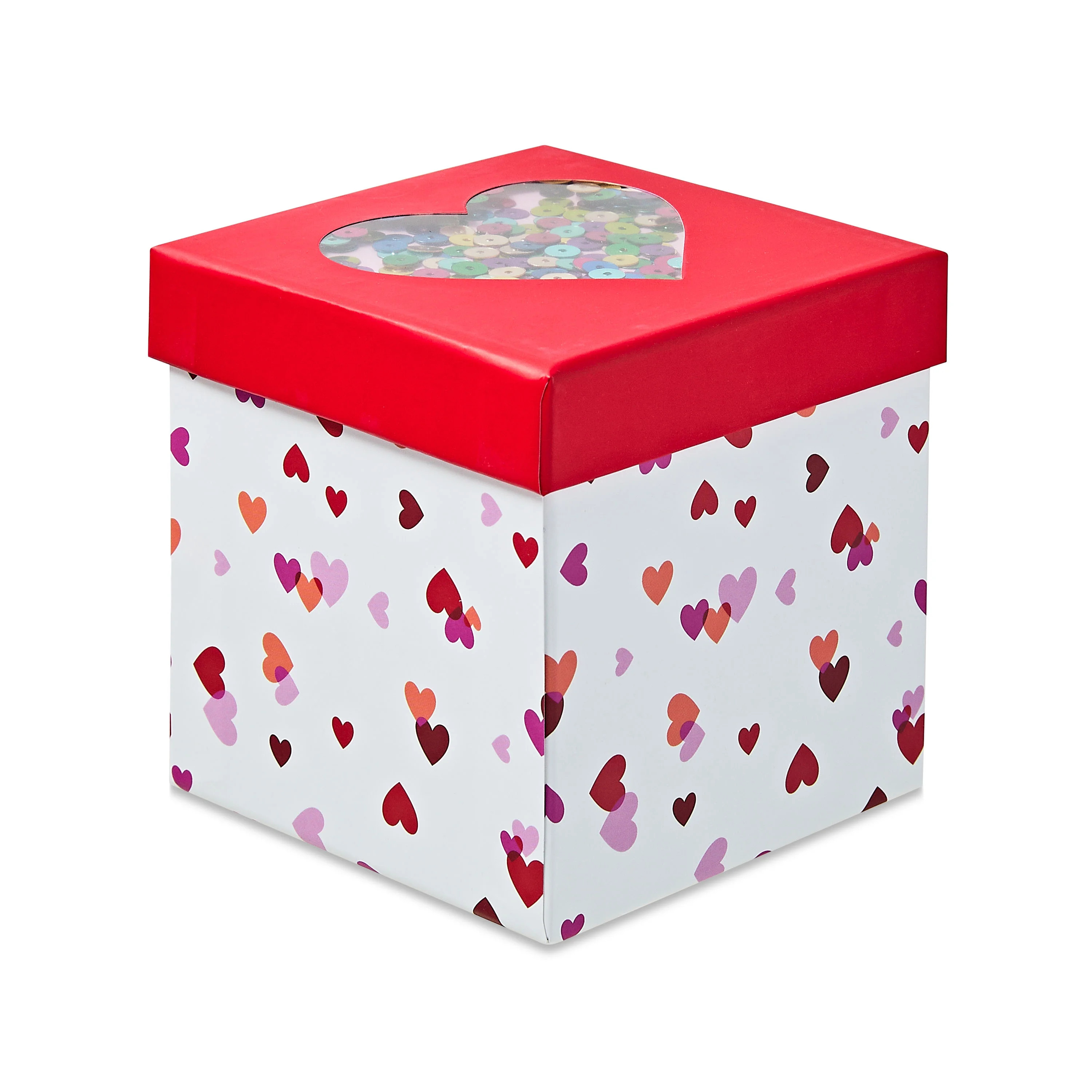 Valentine's Day Red Small Square Confetti Gift Box, 4 in x 4 in x 3.75 in, by Way To Celebrate | Walmart (US)
