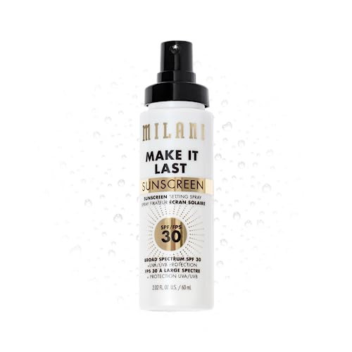 Milani Sunscreen Setting Spray + Primer, Make It Last Sunscreen for Face- SPF 30 UVA & UVB Protection Antioxidant Rich Formula for Broad Spectrum Protection, Prime + Set + Protect, 2.02Fl. Oz | Amazon (US)