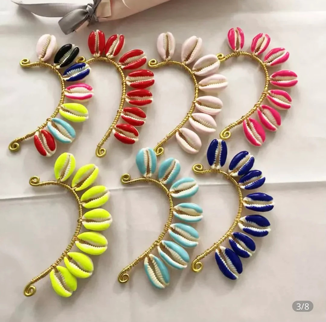 Cowrie Shell Ear Cuffs No Piercing Ear Cuffs Cowrie Ear Cuff Cowrie Shell Earring Colourful Boho ... | Etsy (US)