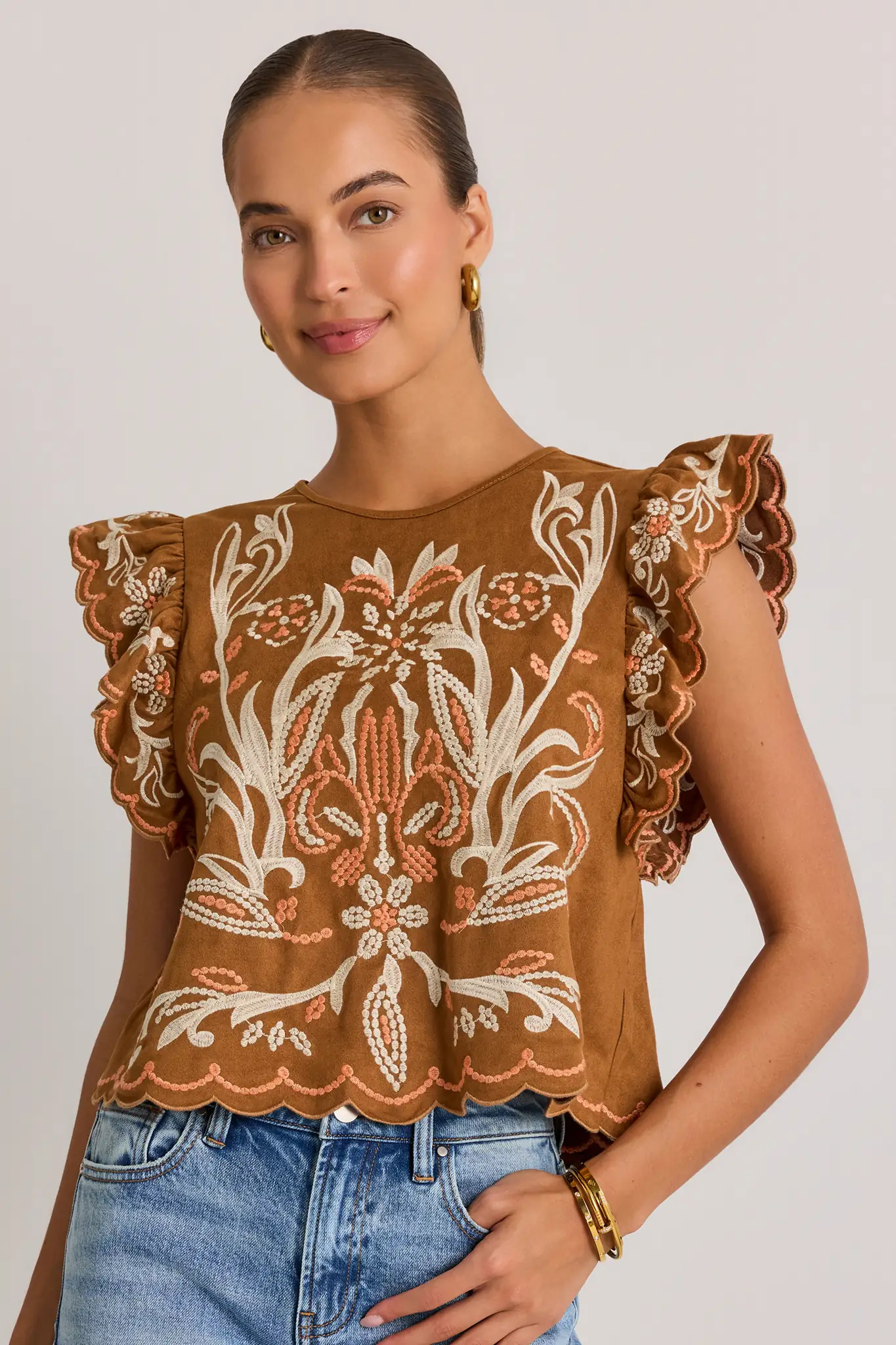 Abby Brown Embroidered Top by THML | Avara