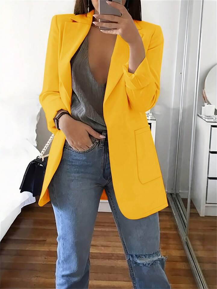 SHEIN LUNE Women's Casual And Elegant Double Pocket Lapel Front Open Suit Jacket | SHEIN