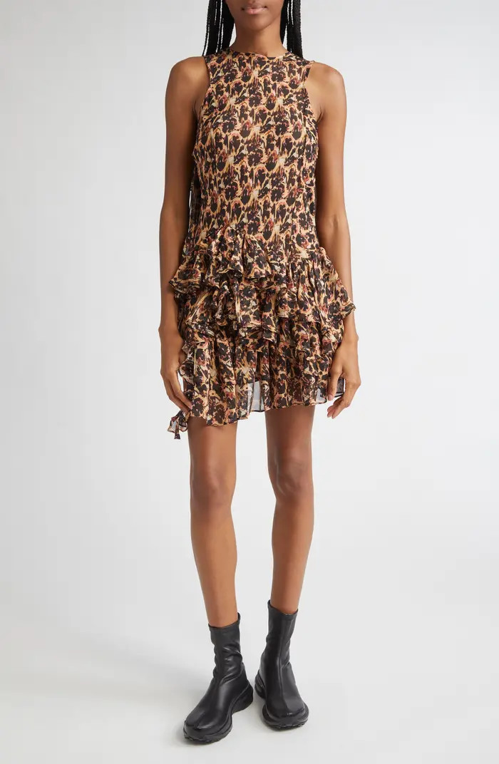 Collina Strada Leopard Print Ruffle Silk Minidress | Nordstrom | Nordstrom