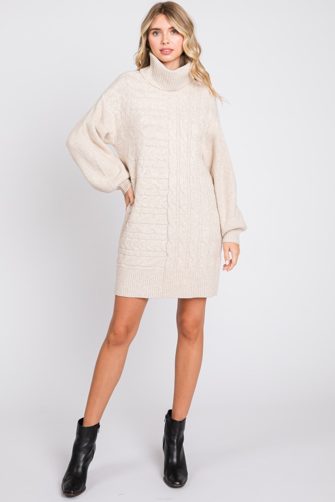 Beige Cable Knit Mini Sweater Dress | PinkBlush Maternity