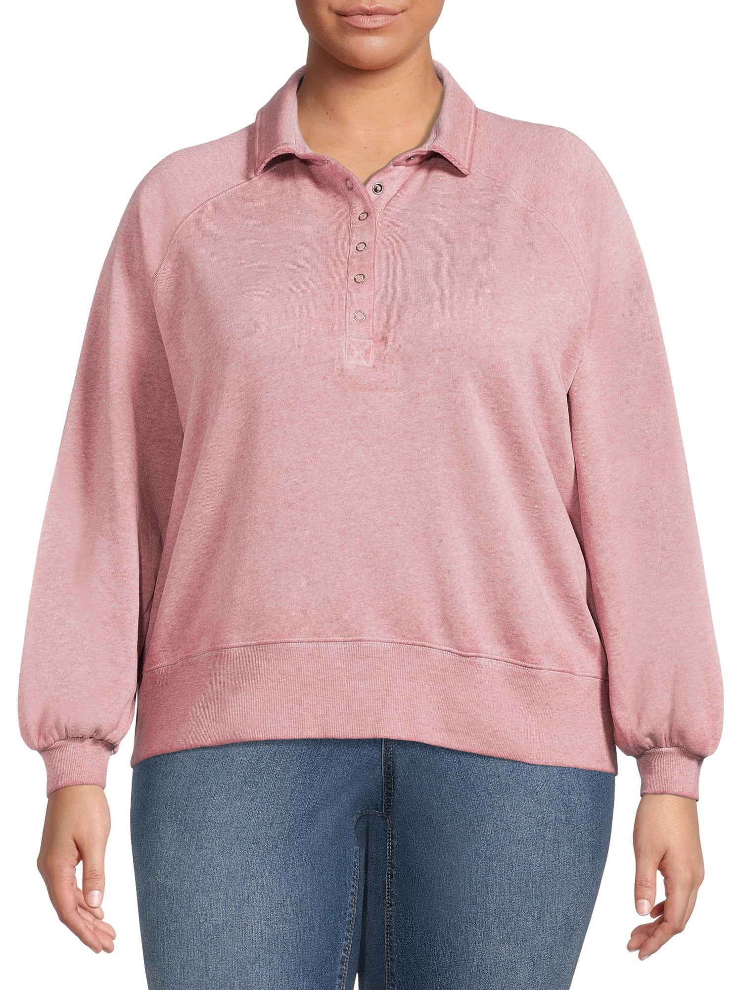 Terra & Sky Women's Plus Size Polo Fleece Sweatshirt | Walmart (US)