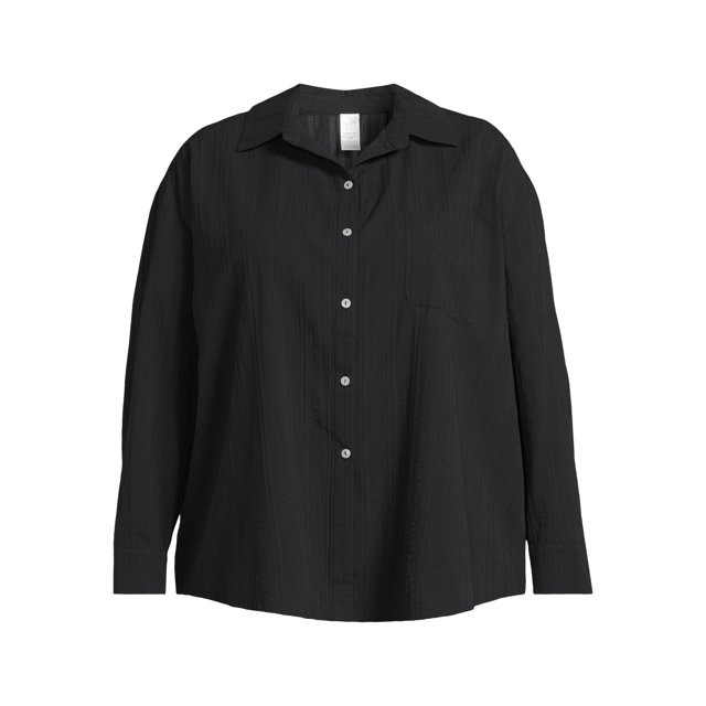 Time and Tru Women's and Women's Plus Cotton Button Front Coverup Shirt, Sizes XS-3X | Walmart (US)