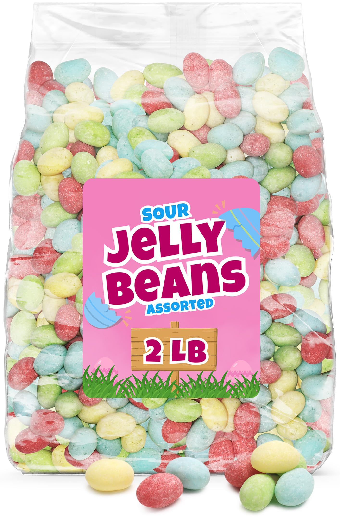 Easter Sour Jelly Beans Candy - 2 lb Bulk Bag, Spring Pastel Colored JellyBeans for Easter Basket... | Amazon (US)