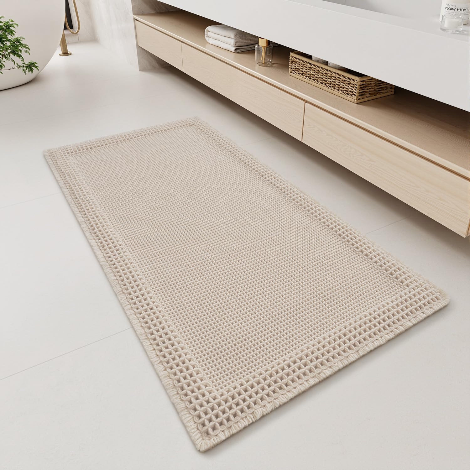 RESARE Waffle Bathroom Runner Rugs, Super Absorbent Bath Mat Non Slip Washable Quick Dry, Upgrade... | Amazon (US)