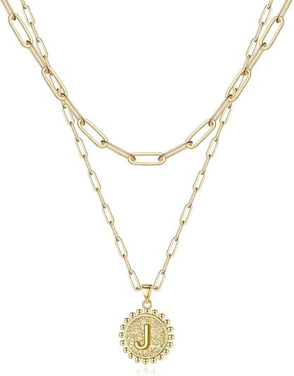 Ursteel Layered Initial Necklaces for Women, 14K-Gold-Plated Dainty Layering Paperclip Chain Neck... | Amazon (US)