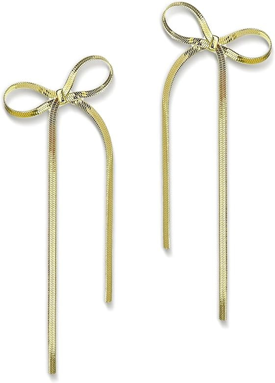 Agriajun Trendy Bow Post Stud Gold Earrings for Women - Sparkly Cute Ribbon Drop Dangle Fashion J... | Amazon (US)