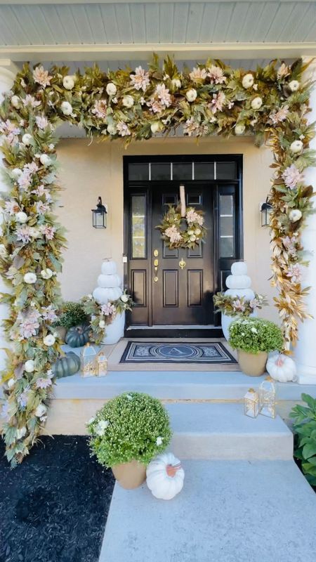 Dress your porch for fall with me!
Stacked white pumpkins 
White concrete planters 
Fall Door mats 
Outdoor rugs
Mums 
Garlands 
Fall wreath
Lanterns 

#LTKSeasonal #LTKHalloween #LTKhome