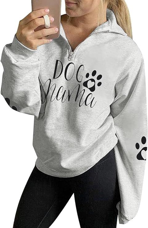 Dog Mom Sweatshirts Women Mama Sweatshirts Dog Paw Sweatshirt Long Sleeve Shirt Funny Mom Letter ... | Amazon (US)