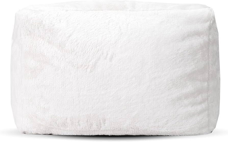 Gouchee Home Pielle Soft Faux Rabbit Fur Square Pouf Footstool Ottoman Stuffed White | Amazon (CA)