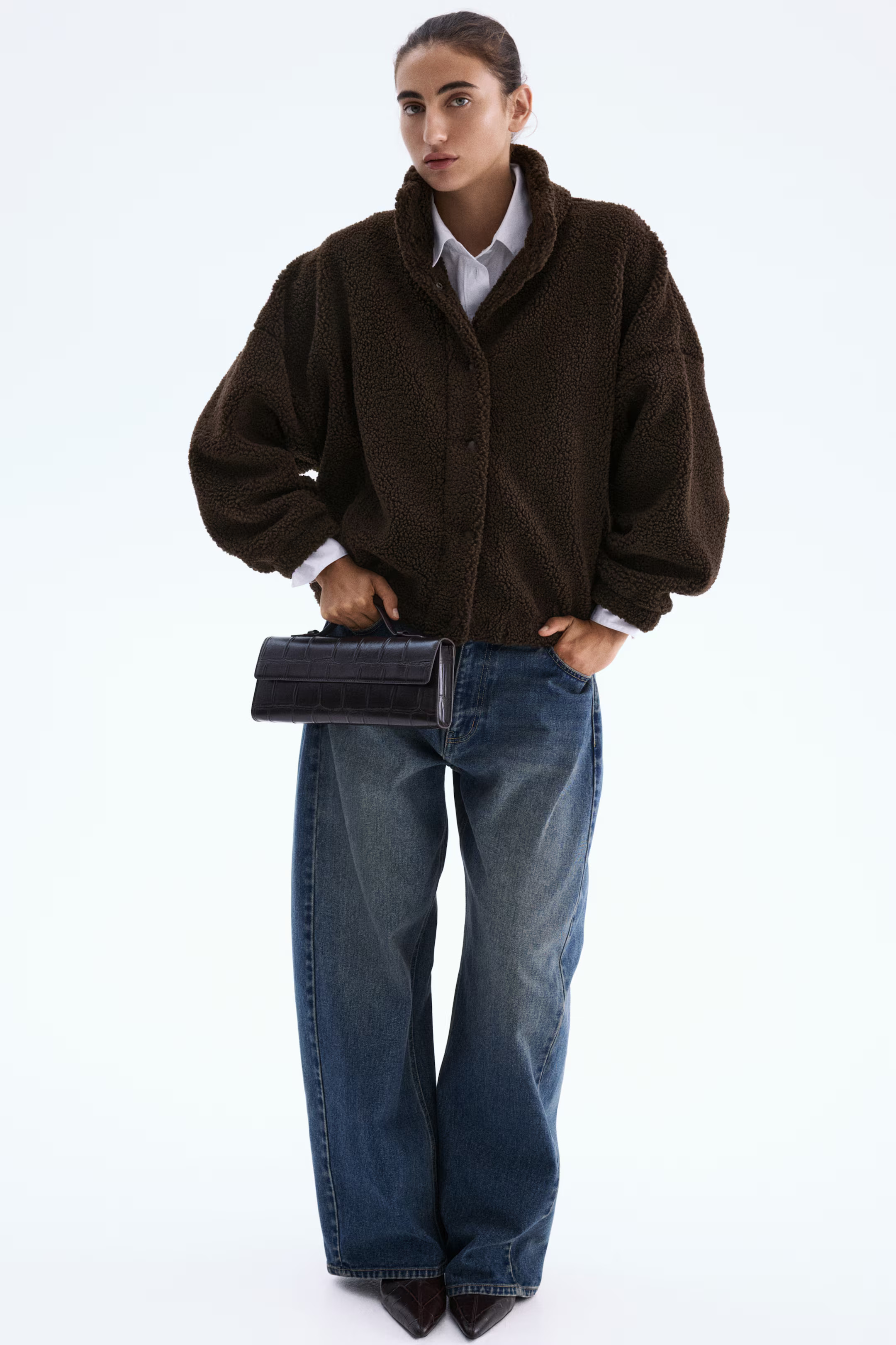 Teddy jacket - Dark brown - Ladies | H&M GB | H&M (UK, MY, IN, SG, PH, TW, HK)