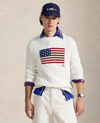 Polo Ralph Lauren Men's  Cable-Knit Flag Sweater - Macy's | Macy's