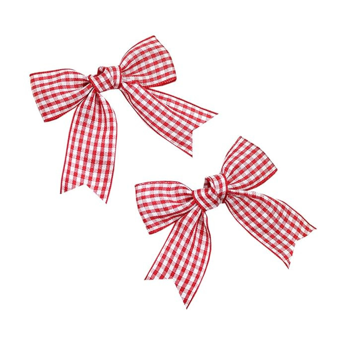 2PCS Gingham Hair Bows for Girls, 3 Inch Red and White Plaid Checkered Bow Clips, Non-Slip Handma... | Amazon (US)