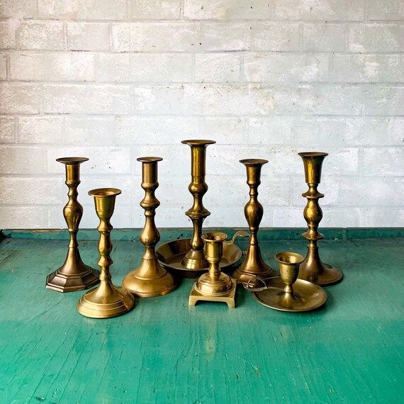 Vintage Brass Candlestick Collection - Brass Candle Holder Collection - Brass Candlesticks - Vint... | Etsy (US)