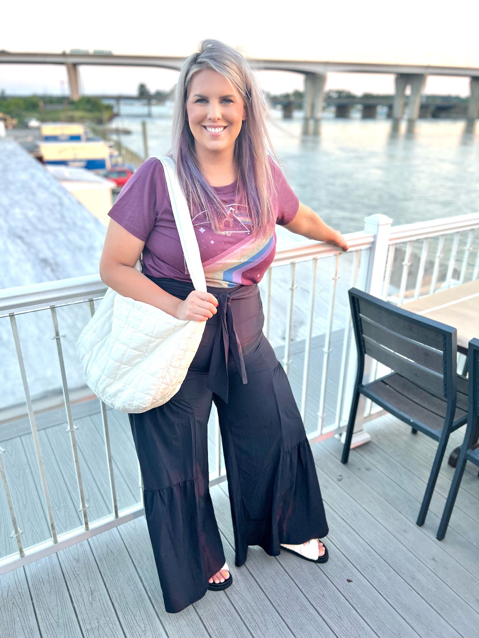 ✨SIZING•PRODUCT INFO✨
⏺ Black Wide Leg Lightweight Quickdry Ruffled Boho Athletic Pants with Waist Tie •• XL •• TTS •• Halara  
⏺ Sherpa Sandals •• TTS •• Steve Madden 
⏺ Ivory Quilted Nylon Slouchy Bag •• Temu 
⏺ Purple Graphic Tee •• L •• TTS •• Target

👋🏼 Thanks for stopping by!

📍Find me on Instagram••YouTube••TikTok ••Pinterest ||Jen the Realfluencer|| for style, fashion, beauty and…confidence!

🛍 🛒 HAPPY SHOPPING! 🤩

#target #targetfinds #founditattarget #targetstyle #targetfashion #targetoutfit #targetlook #graphic #tee #graphictee #graphicteeoutfit #tshirt #graphictshirt #t-shirt #band #bandtee #graphicteelook #graphicteestyle #graphicteefashion #graphicteeoutfitinspo #graphicteeoutfitinspiration #sandals #springsandals #summersandals #springshoes #summershoes #flipflops #slides #summerslides #springslides #slidesandals Boho, boho outfit, boho look, boho fashion, boho style, boho outfit inspo, boho inspo, boho inspiration, boho outfit inspiration, boho chic, boho style look, boho style outfit, bohemian, whimsical outfit, whimsical look, boho fashion ideas, boho dress, boho clothing, boho clothing ideas, boho fashion and style, hippie style, hippie fashion, hippie look, fringe, pom pom, pom poms, tassels, california, california style,  #boho #bohemian #bohostyle #bohochic #bohooutfit #style #fashion #athletic #althleticwear #athleticoutfit #athleticstyle #athleticlook #athleticfashion #athleisure #athleisurewear #athleisureoutfit #athleisurelook #athleisurestyle #athleisurefashion #sport #sportyoutfit #sportoutfit #sportylook #sportlook #sportstyle #sportystyle #sportyfashion  
#under10 #under20 #under30 #under40 #under50 #under60 #under75 #under100
#affordable #budget #inexpensive #size14 #size16 #size12 #medium #large #extralarge #xl #curvy #midsize #blogger #vlogger
budget fashion, affordable fashion, budget style, affordable style, curvy style, curvy fashion, midsize style, midsize fashion



#LTKSeasonal #LTKunder50 #LTKcurves