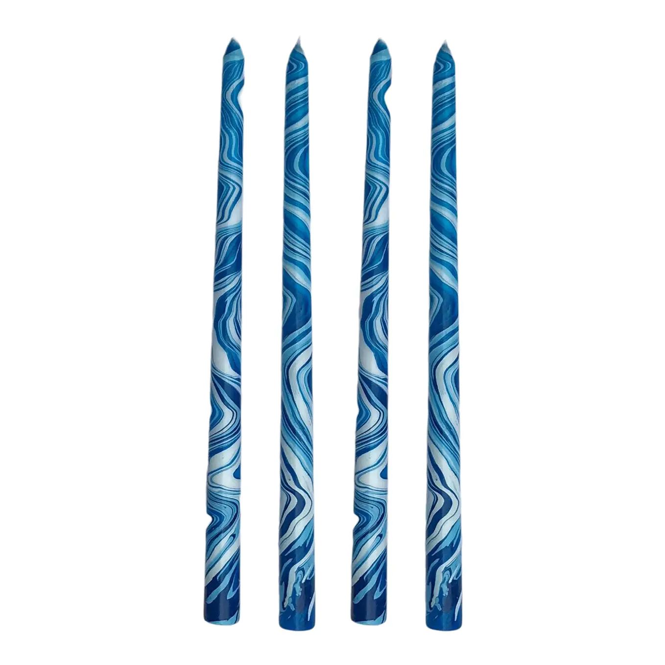 Sky Blues 14" Marbleized Taper Candles, Set of 4 | Chairish