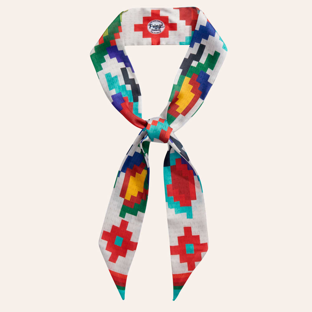 Fringe Scarves Taupe & Colorful Aztec Cross Stitch Print Twilly | Cavender's