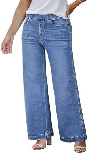Eytino Plus Size Womens Jeans Stretchy High Waisted Casual Wide Leg Denim Pants with Pockets,5X D... | Amazon (US)