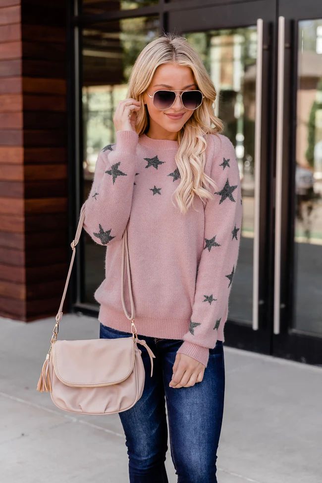 Take A Glance Pink Star Sweater | The Pink Lily Boutique