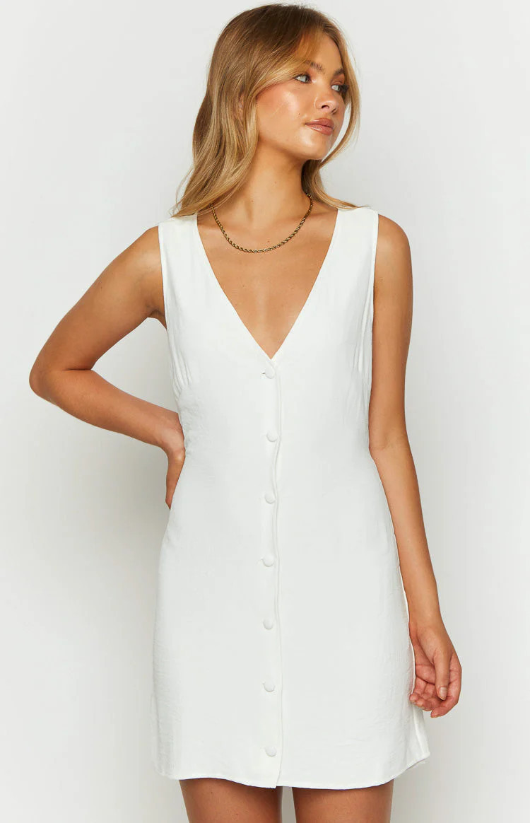 Maurice White Button Up Mini Dress | Beginning Boutique (US)