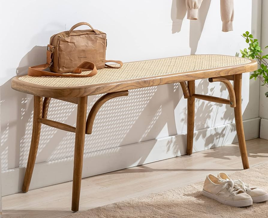 Kmax Upholstered Bench Wicker Rattan Entryway Bench Rustic Solid Wood 45 Inch for Living Room/Bed... | Amazon (US)