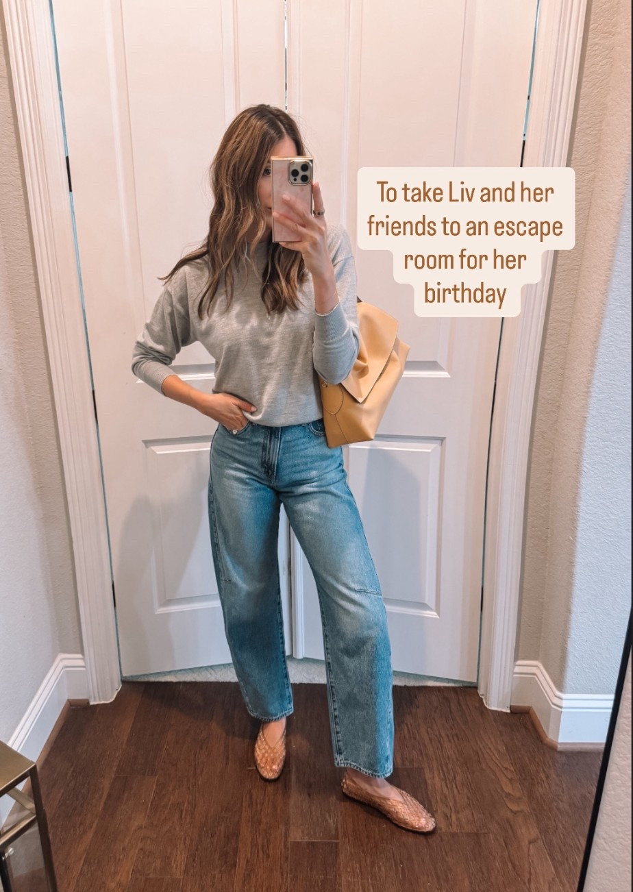 Small in sweater, size 26 in jeans (under $100!)