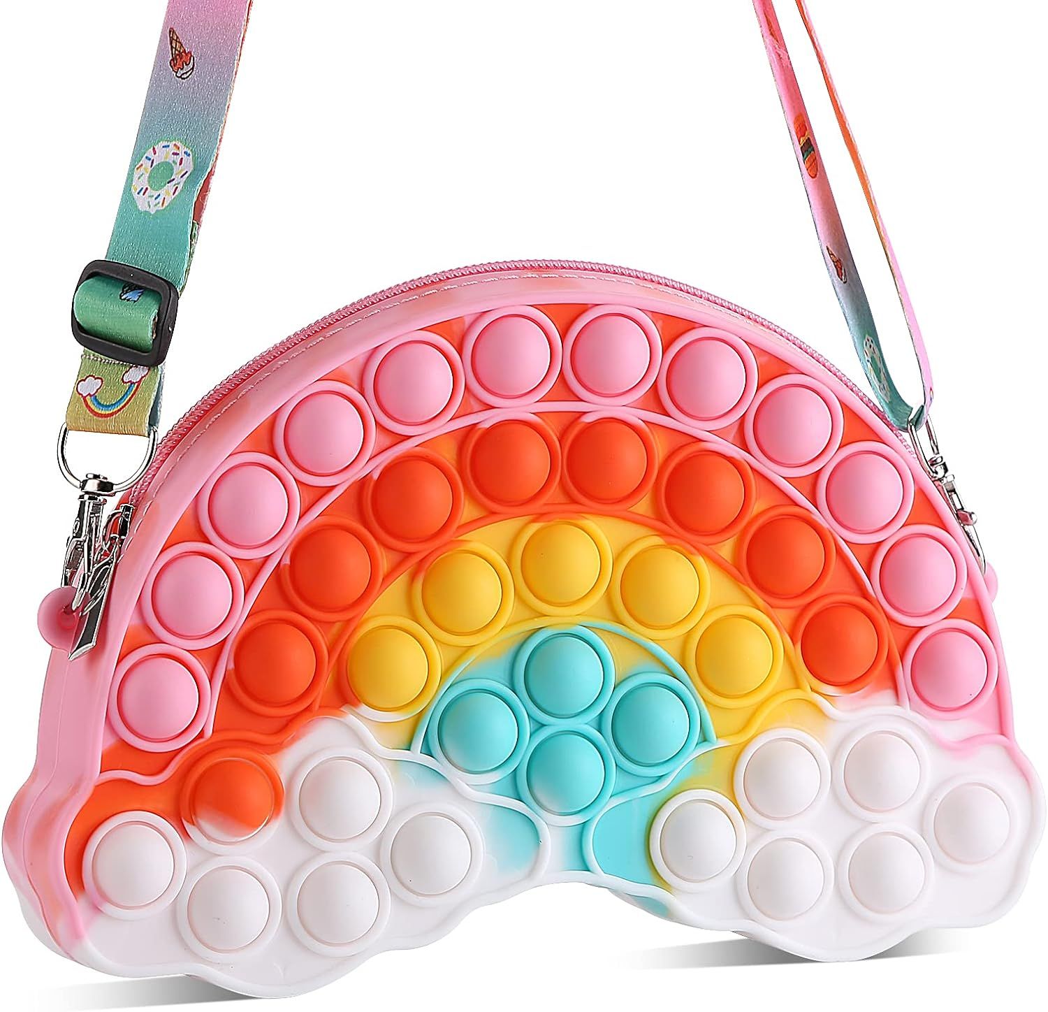 GOHEYI Pop Purse Fidget Toys Bag for Girls and Women, Rainbow Clouds Pop Shoulder Bag Fidgets Val... | Amazon (US)