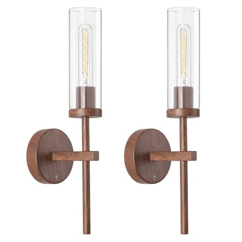 Shenmoyl Battery Operated Wall Sconces Set of 2, Walnut Color Rechargeable Wall Lighting Fixtures... | Amazon (US)