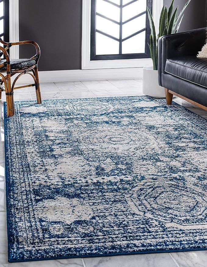 Rugs.com Dover Collection Rug – 2' x 3' Navy Blue Low-Pile Rug Perfect for Entryways, Kitchens,... | Amazon (US)