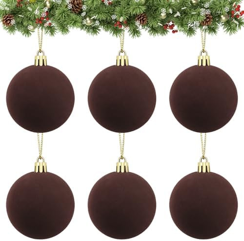 Velvet Ball Ornaments Christmas Balls Brown 6 PCS 2.36-Inch Xmas Tree Ball Ornaments for Party Ch... | Amazon (US)