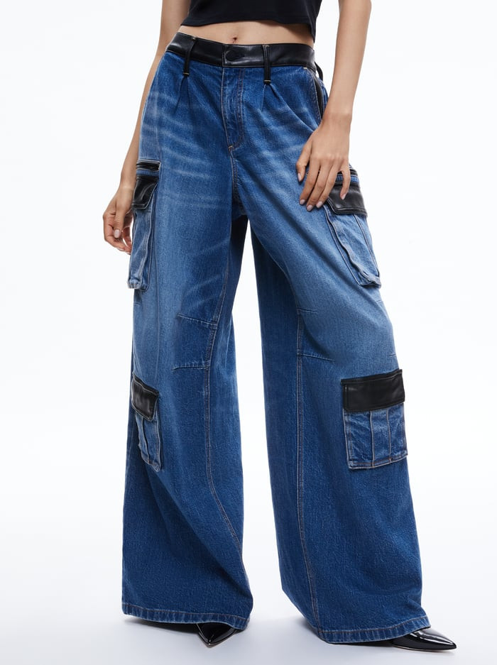 JOETTE COMBINATION VEGAN LEATHER CARGO JEAN | Alice + Olivia