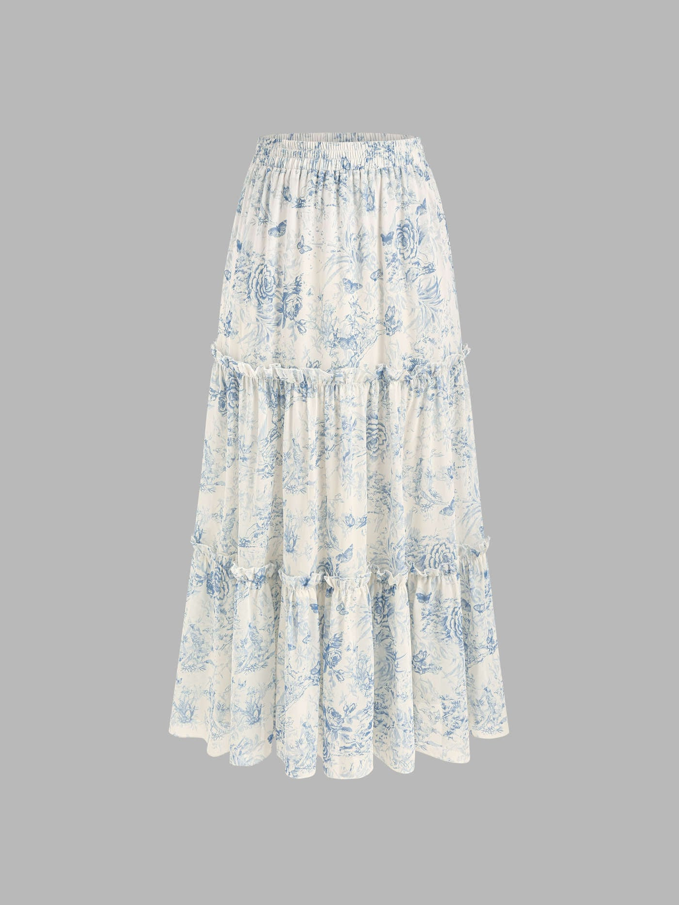 Woven Santorini Beach Vacation Floral Tiered Ruffle Hem Maxi Skirt For Vacation | Cider