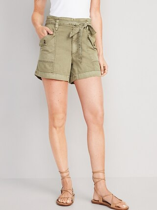 Extra High-Waisted Tie-Front Cargo Workwear Shorts for Women -- 4-inch inseam | Old Navy (US)