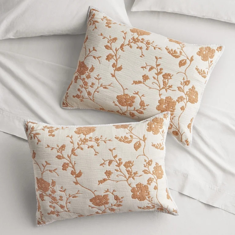 The Pioneer Woman Agatha Floral Gauze Pillow Shams, Standard, Amber Yellow, 2 Pack | Walmart (US)