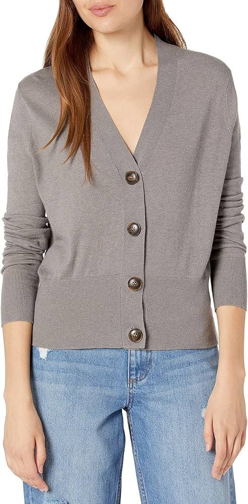 The Drop Women's Daniela Boxy V-Neck Fine Jersey Cardigan Sweater | Amazon (US)