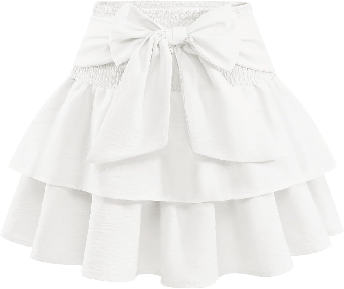 Women's Bow Mini Skirt Flowy High Waisted Ruffle Hem Short Skirts Cute Boho A-Line Layered Skater... | Amazon (US)