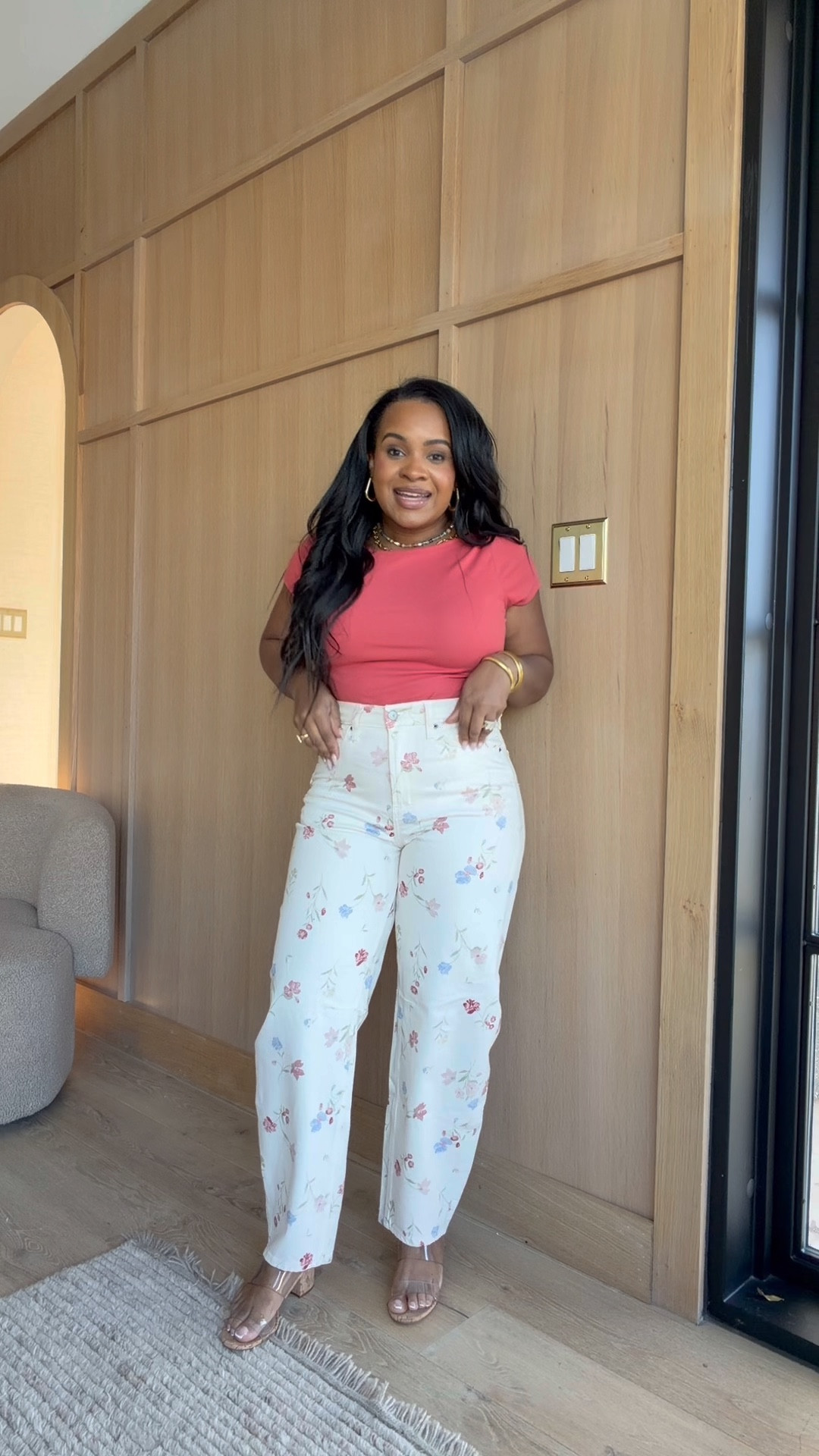 These high waisted floral jeans are adorable from Old Navy! Wearing a size 10 in the jeans 🤍. Paired with a coral boatneck top & matching denim floral jacket! 

#LTKgrwm #LTKSeasonal #LTKootd