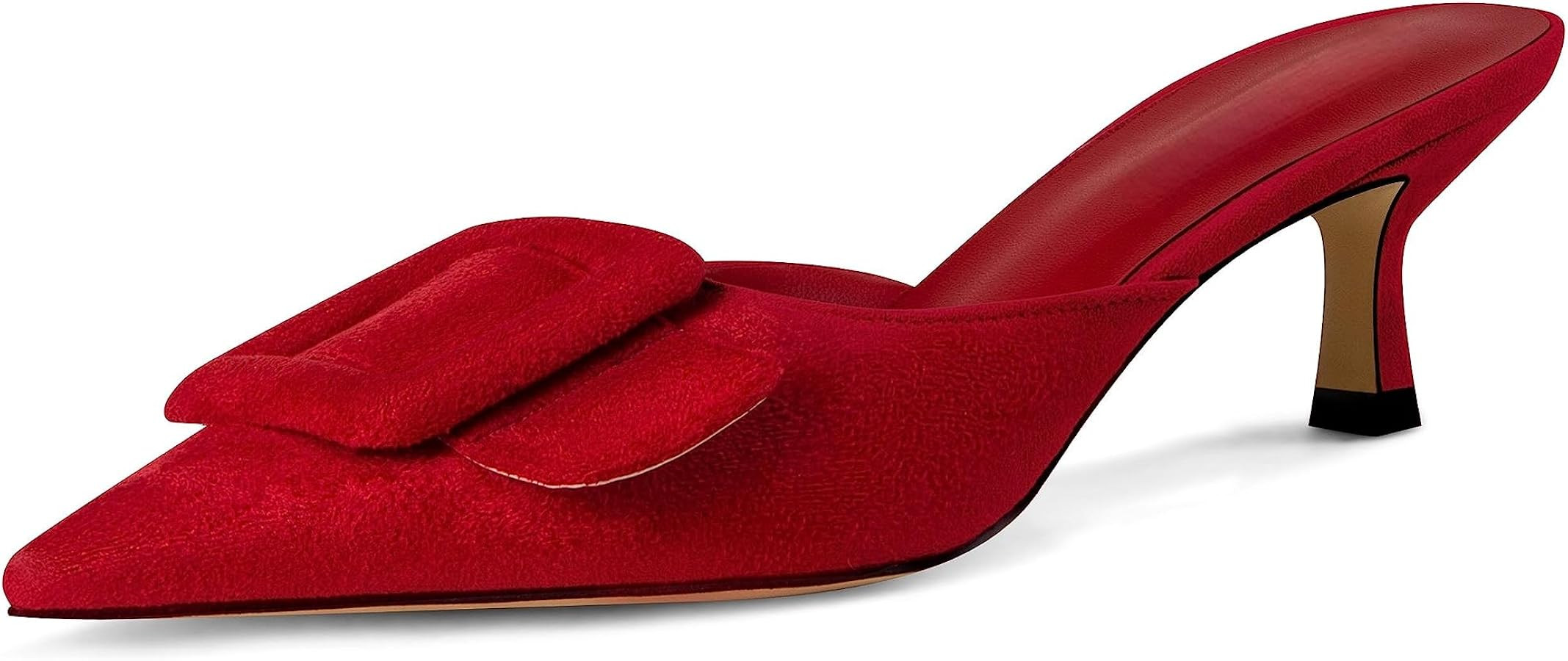Kitten Heel Mules Sandals for Women Pointed Toe Square Buckle Backless Slip on Suede Stiletto Dre... | Amazon (US)
