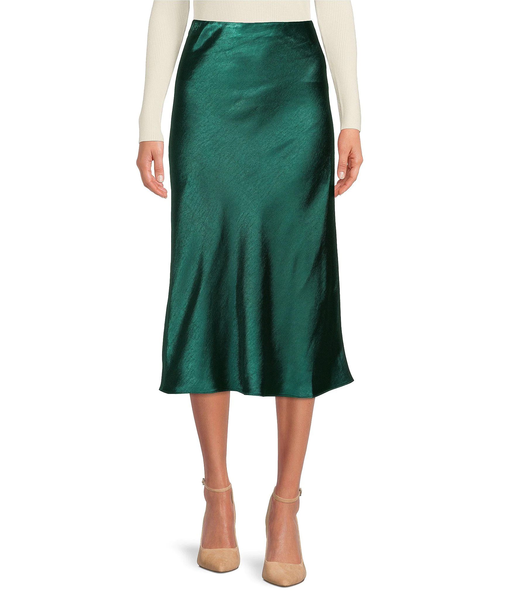 Karine Bias Cut Fit and Flare Pull-On Midi Skirt | Dillard's