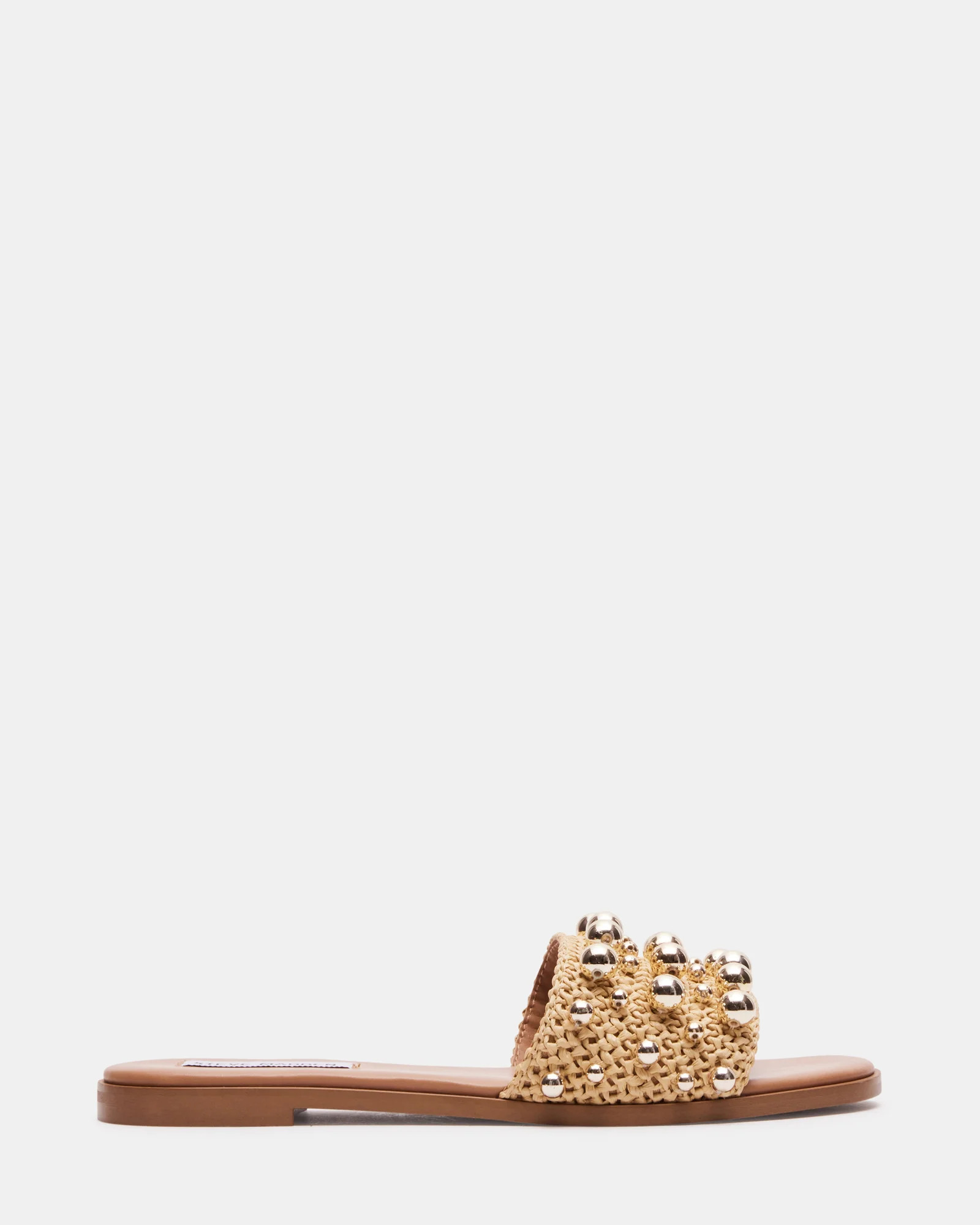 KEELY Natural Raffia Women's Studded Slides | Steve Madden (US)