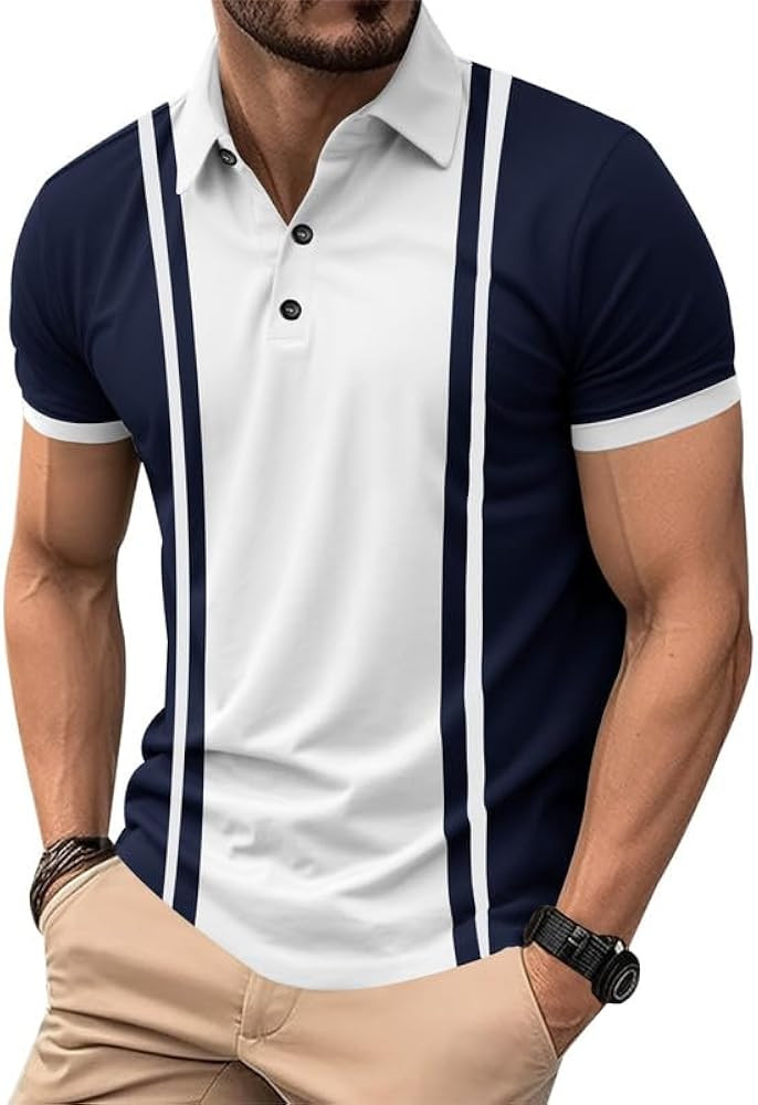 Men's Short Sleeve Vintage Polo Shirt Casual Slim Fit Golf Shirt (S-2XL) | Amazon (US)