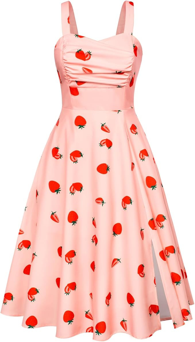 Belle Poque Women's Vintage 1950s Cocktail Dress Sleeveless Spaghetti Strap Ruched Slit A Line Sw... | Amazon (US)