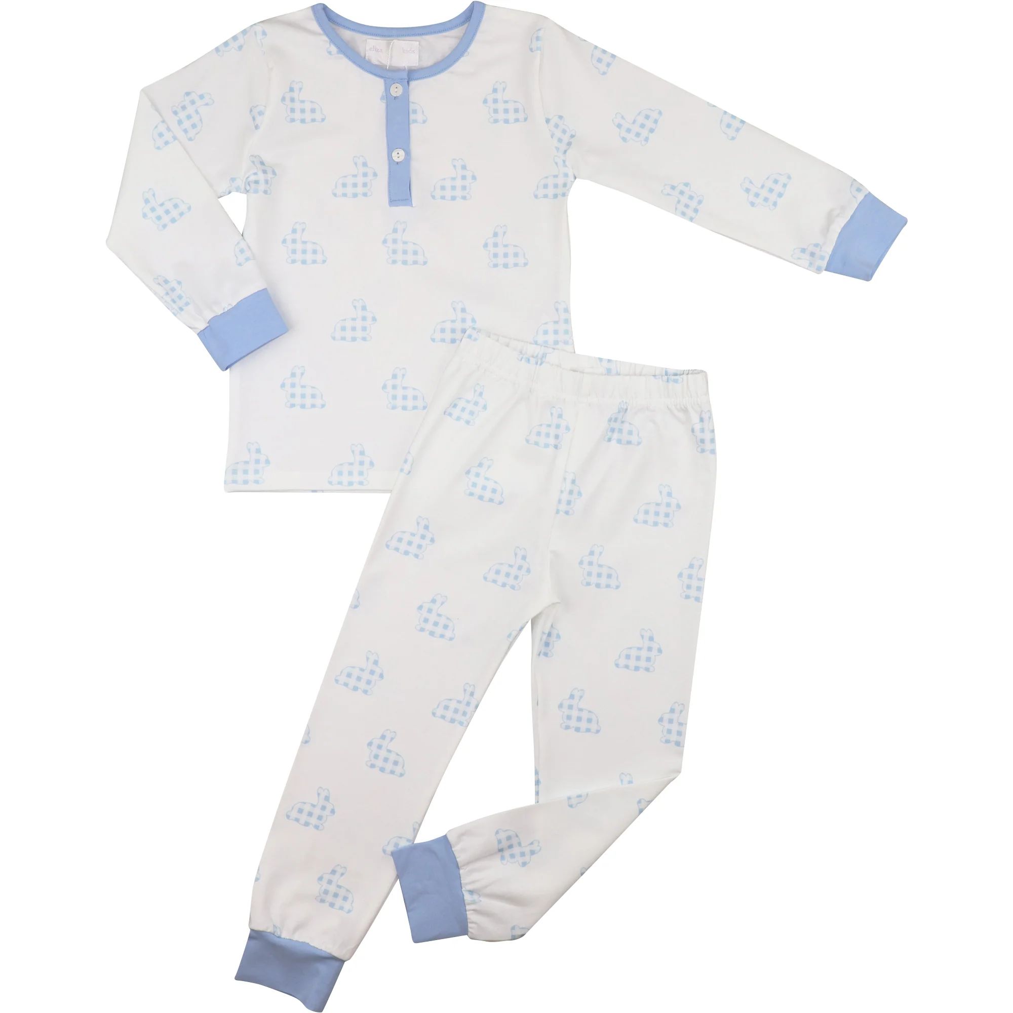 Blue Check Bunny Knit Pajamas | Eliza James Kids
