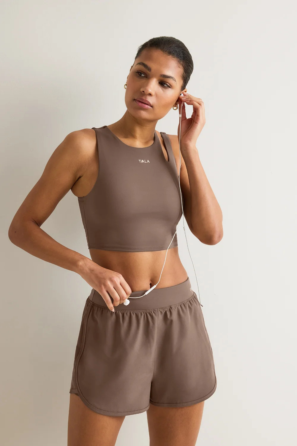 SkinLuxe Longline Sports Bra - Cortado Brown | TALA (UK)