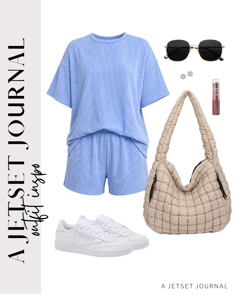 Our next look is a matching shorts-and-tee set from MARZXIN. You can style it with a puffer tote and Reebok vintage tennis shoes. Finish the look with e.l.f. Hydrating Core Lip Shine.

#LTKSeasonal #LTKSaleAlert #LTKTravel
 

 