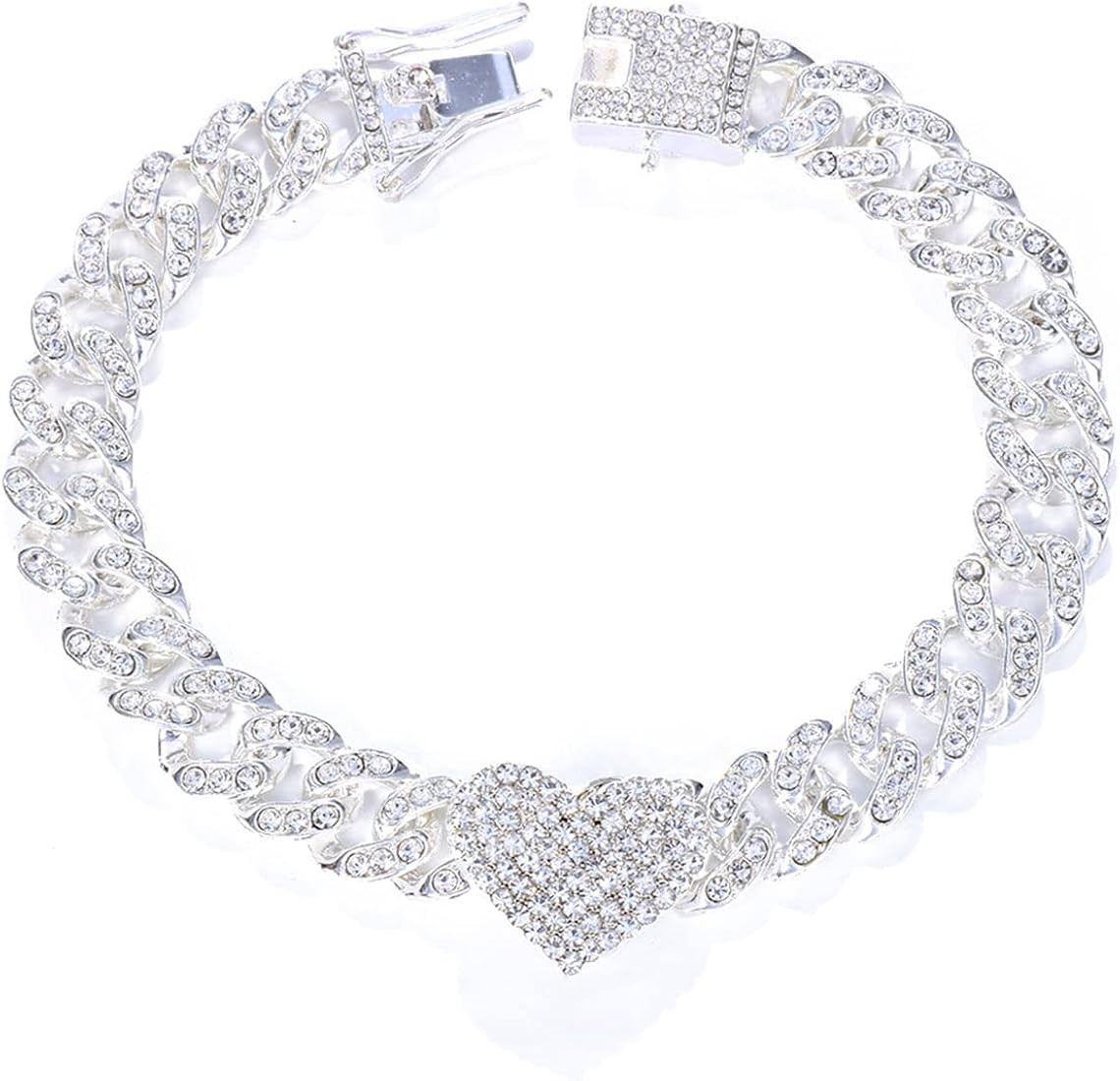 StoneFans Heart Cuban Link Anklets Bracelet for Women Men Hip Hop Iced Out Cuban Link Ankle Bracelet | Amazon (US)