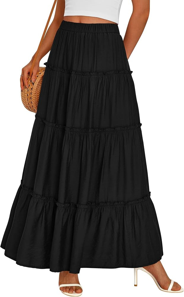 PRETTYGARDEN Women's Tiered Maxi Skirt Summer Spring Fashion 2026 High Waisted Long Flowy Casual ... | Amazon (US)